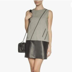 Dina Agam Anthropologie White Black Houndstooth & Lambskin Leather Sheath Dress